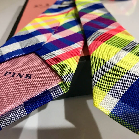 ✨VIBRANT NEON✨🔥🆕💯LVMH AUTHN THOMAS PINK STRIKING BRIGHT NEON GEOMETRIC WOVN TIE🔥 - Picture 15 of 17